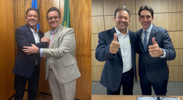 Evilásio Mateus, prefeito de Araripina com os ministros: Wolney Queiroz e Silvio Costa Filho
